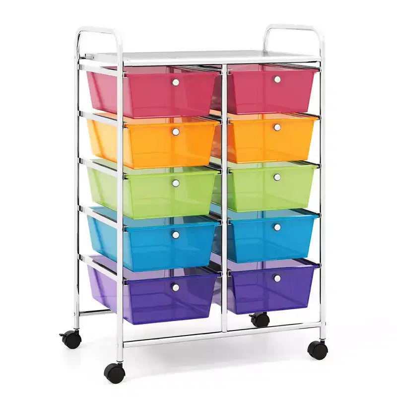 Costway carrello portaoggetti a 10 cassetti, carrello di servizio con rotelle, organizer da cucina/ufficio nero/trasparente/macaron/grigio/gradiente nero/multicolore/rosa/arcobaleno con bianco/rosa shocking/rosa carne/viola