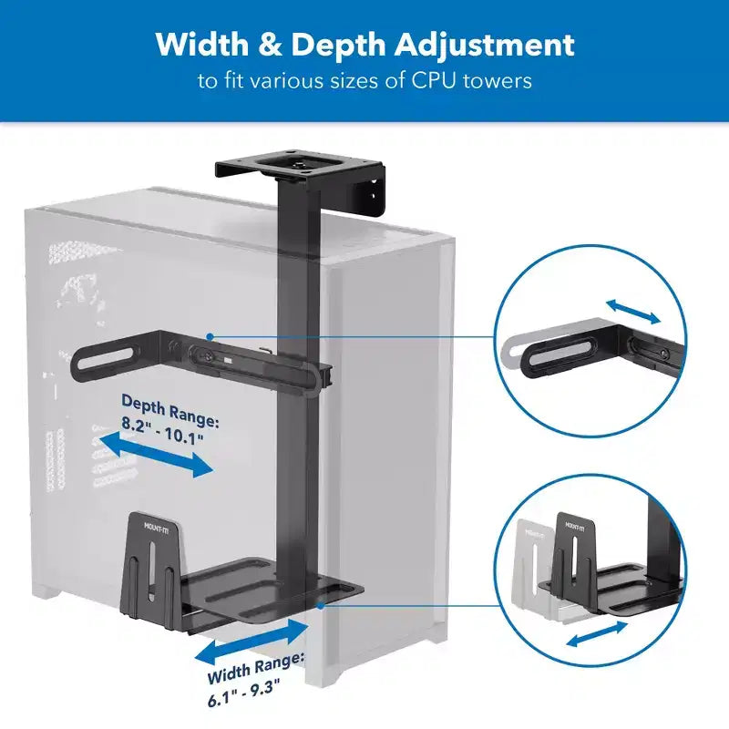 Mount-It! Supporto CPU Rotante per Carichi Pesanti | Staffa CPU Regolabile in Altezza e Larghezza per Installazione Sotto la Scrivania e a Parete | Capacità di Carico 20 kg