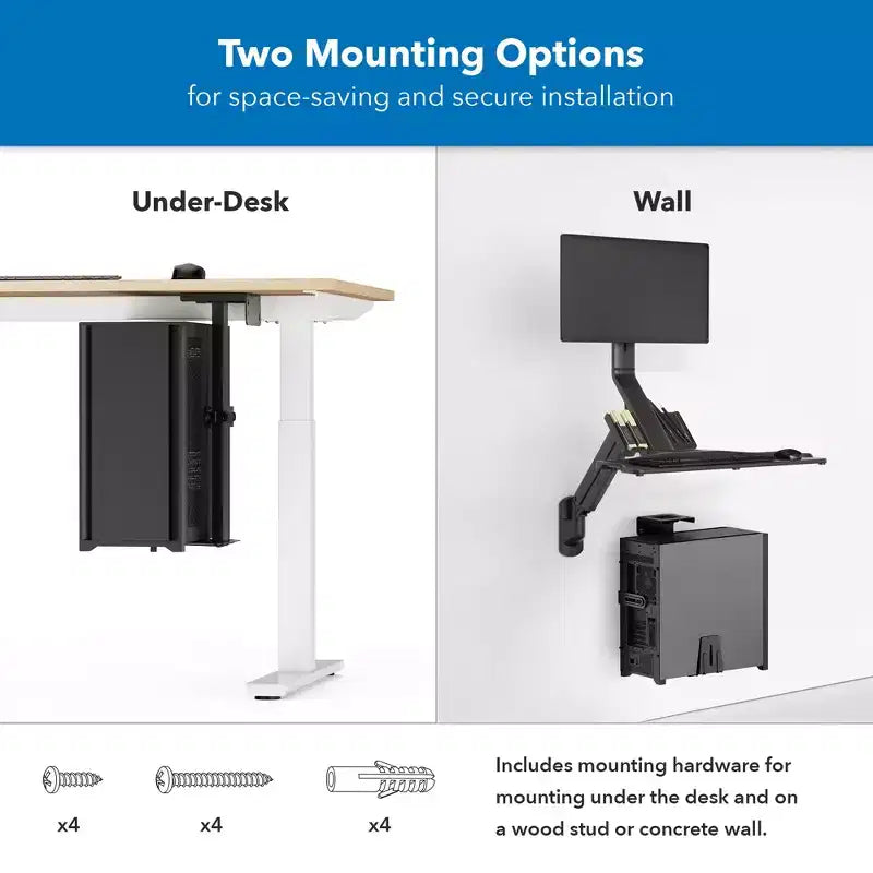 Mount-It! Supporto CPU Rotante per Carichi Pesanti | Staffa CPU Regolabile in Altezza e Larghezza per Installazione Sotto la Scrivania e a Parete | Capacità di Carico 20 kg