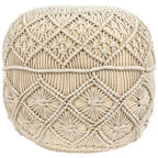 Northlight 18 Solid Cream Macrame Round Handmade Natural Cotton Pouf Ottoman
