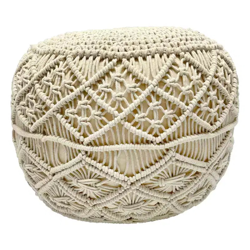 Northlight Pouf Pouf Rotondo in Cotone Naturale Fatto a Mano con Macramè Solido Crema 18