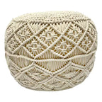 Northlight Pouf Pouf Rotondo in Cotone Naturale Fatto a Mano con Macramè Solido Crema 18