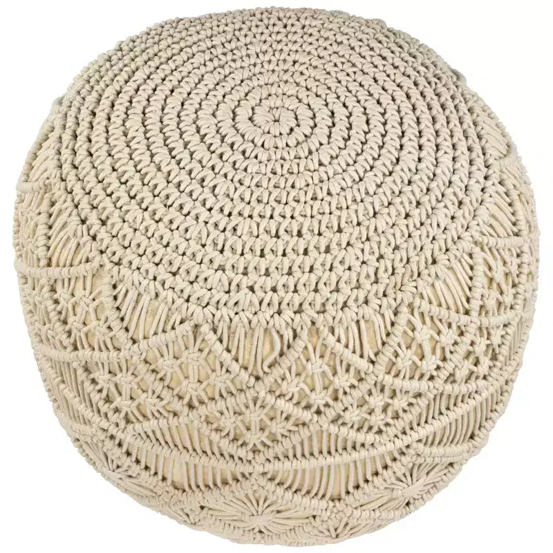 Northlight Pouf Pouf Rotondo in Cotone Naturale Fatto a Mano con Macramè Solido Crema 18