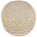 Northlight Pouf Pouf Rotondo in Cotone Naturale Fatto a Mano con Macramè Solido Crema 18