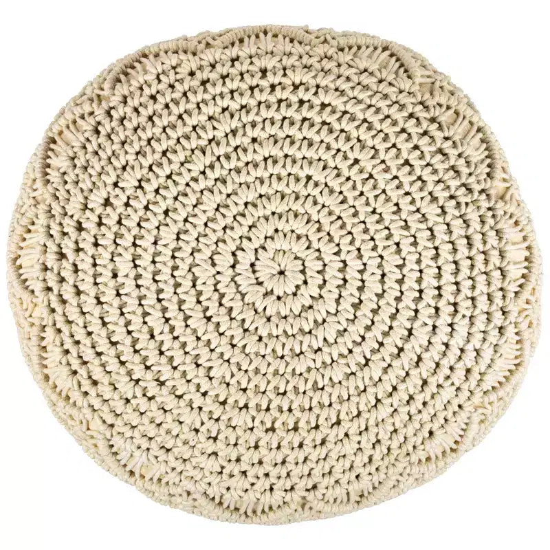 Northlight Pouf Pouf Rotondo in Cotone Naturale Fatto a Mano con Macramè Solido Crema 18