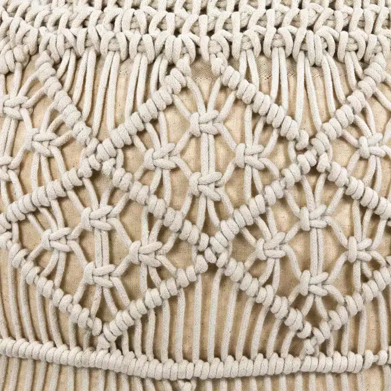Northlight Pouf Pouf Rotondo in Cotone Naturale Fatto a Mano con Macramè Solido Crema 18