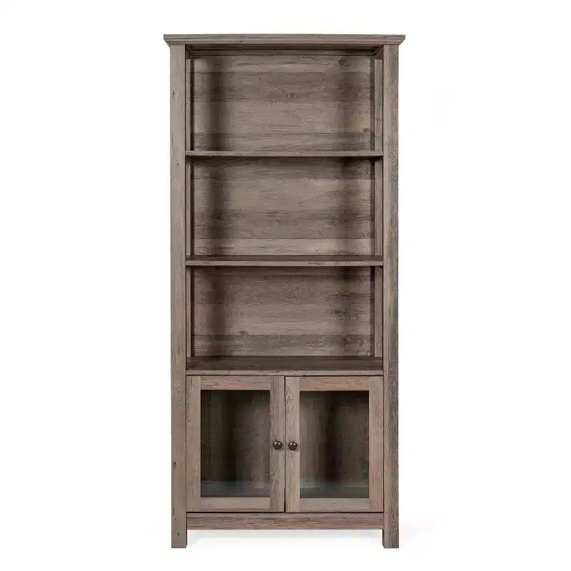 Libreria e armadietto contenitore Flash Furniture Stella Modern Farmhouse con ante in vetro temperato e 3 ripiani superiori