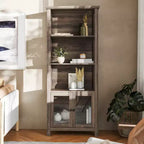 Libreria e armadietto contenitore Flash Furniture Stella Modern Farmhouse con ante in vetro temperato e 3 ripiani superiori