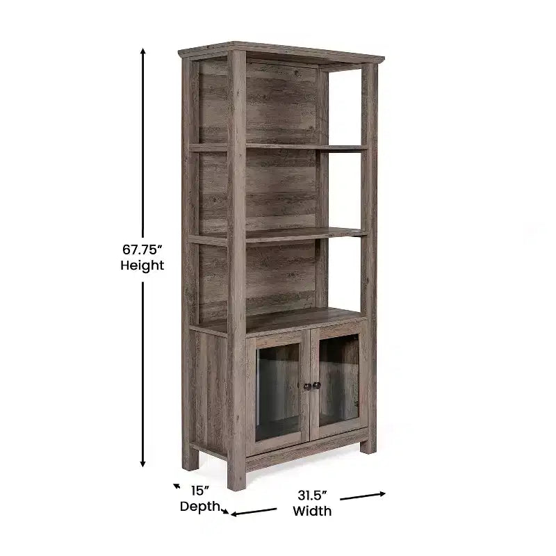 Libreria e armadietto contenitore Flash Furniture Stella Modern Farmhouse con ante in vetro temperato e 3 ripiani superiori