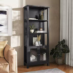 Libreria e armadietto contenitore Flash Furniture Stella Modern Farmhouse con ante in vetro temperato e 3 ripiani superiori