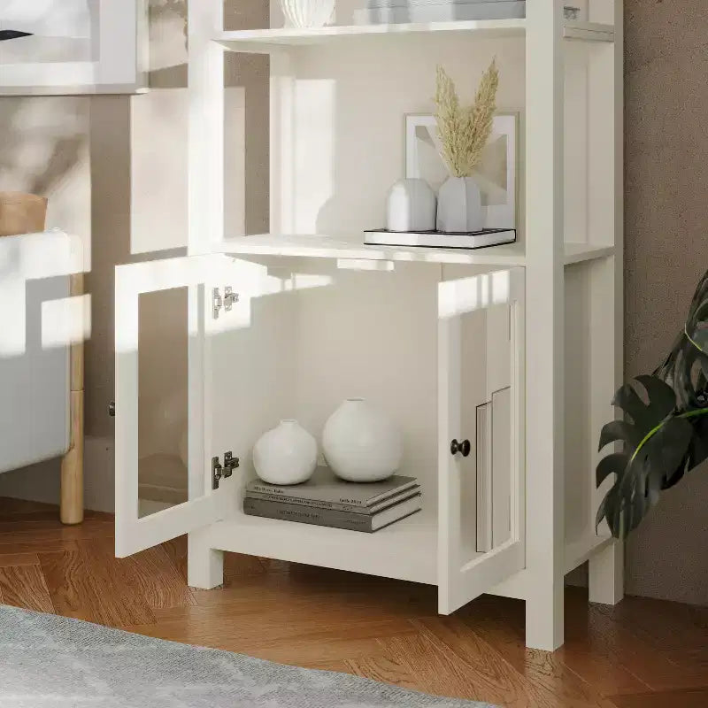 Libreria e armadietto contenitore Flash Furniture Stella Modern Farmhouse con ante in vetro temperato e 3 ripiani superiori