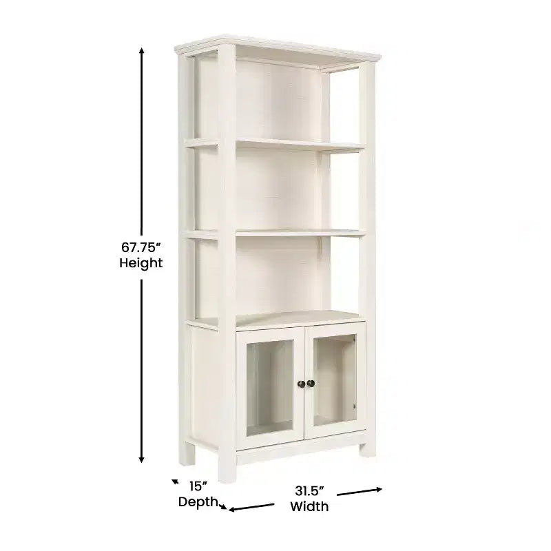 Libreria e armadietto contenitore Flash Furniture Stella Modern Farmhouse con ante in vetro temperato e 3 ripiani superiori
