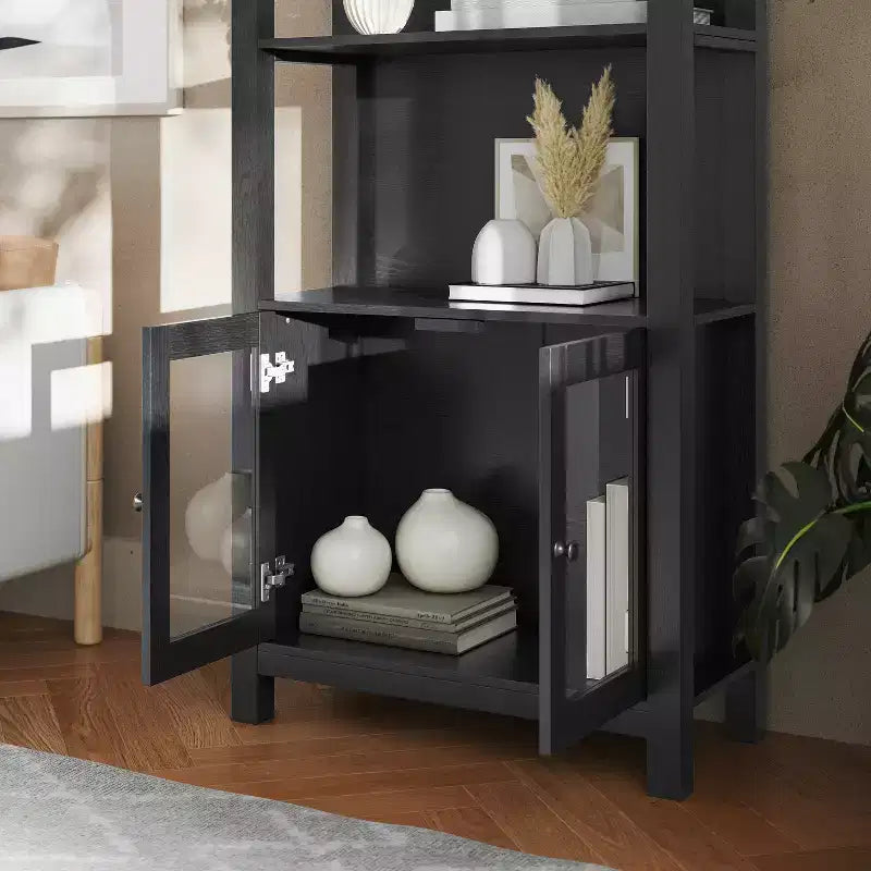 Libreria e armadietto contenitore Flash Furniture Stella Modern Farmhouse con ante in vetro temperato e 3 ripiani superiori