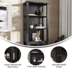 Libreria e armadietto contenitore Flash Furniture Stella Modern Farmhouse con ante in vetro temperato e 3 ripiani superiori