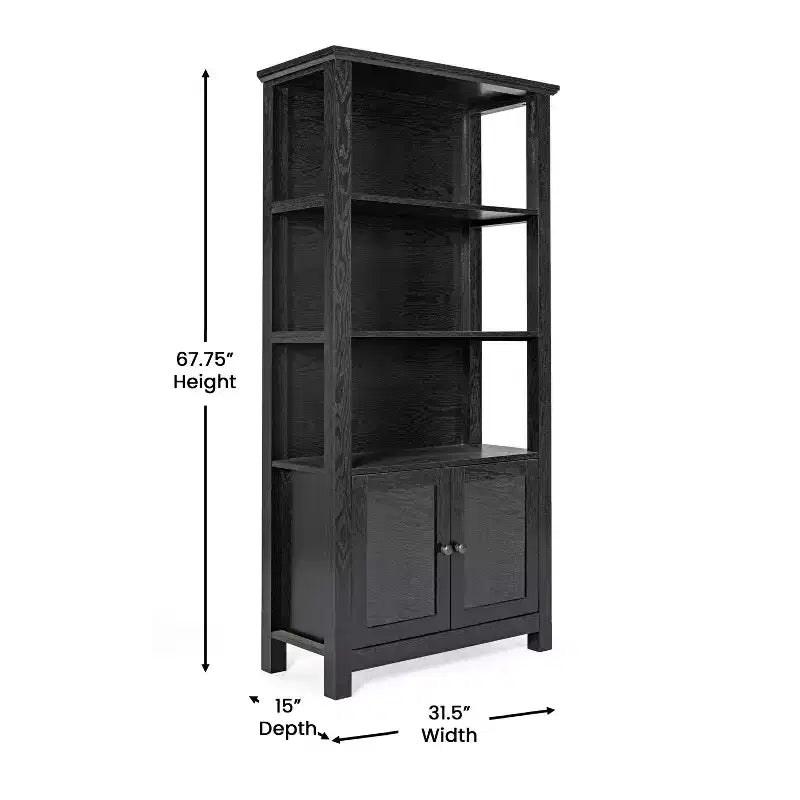 Libreria e armadietto contenitore Flash Furniture Stella Modern Farmhouse con ante in vetro temperato e 3 ripiani superiori