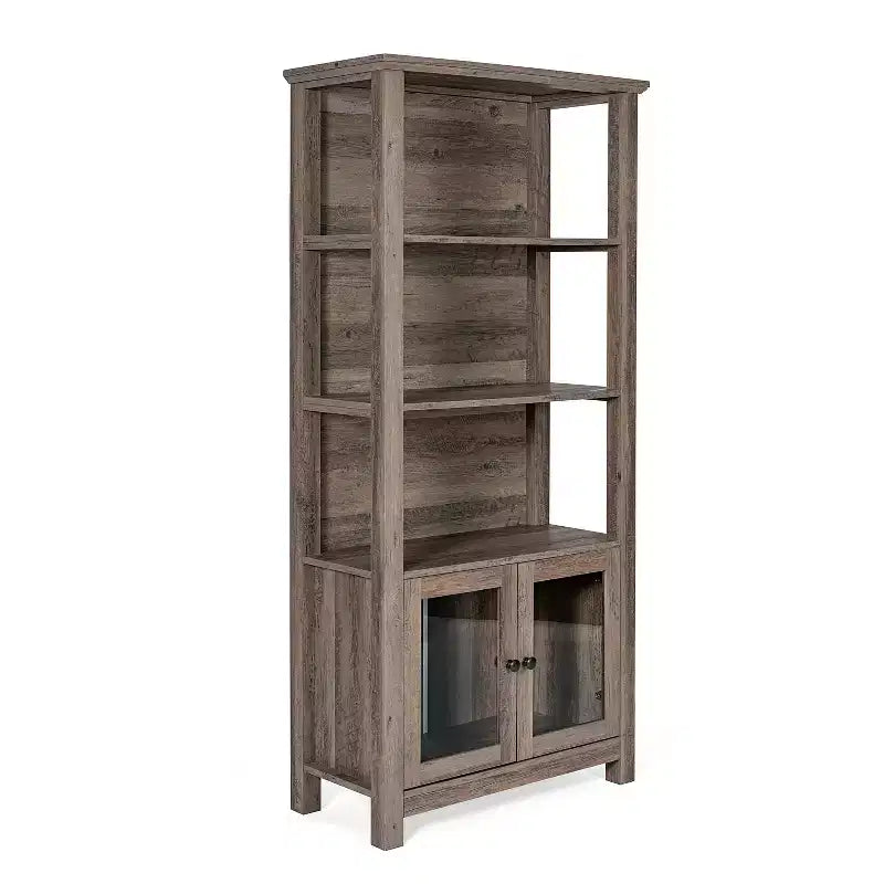 Libreria e armadietto contenitore Flash Furniture Stella Modern Farmhouse con ante in vetro temperato e 3 ripiani superiori