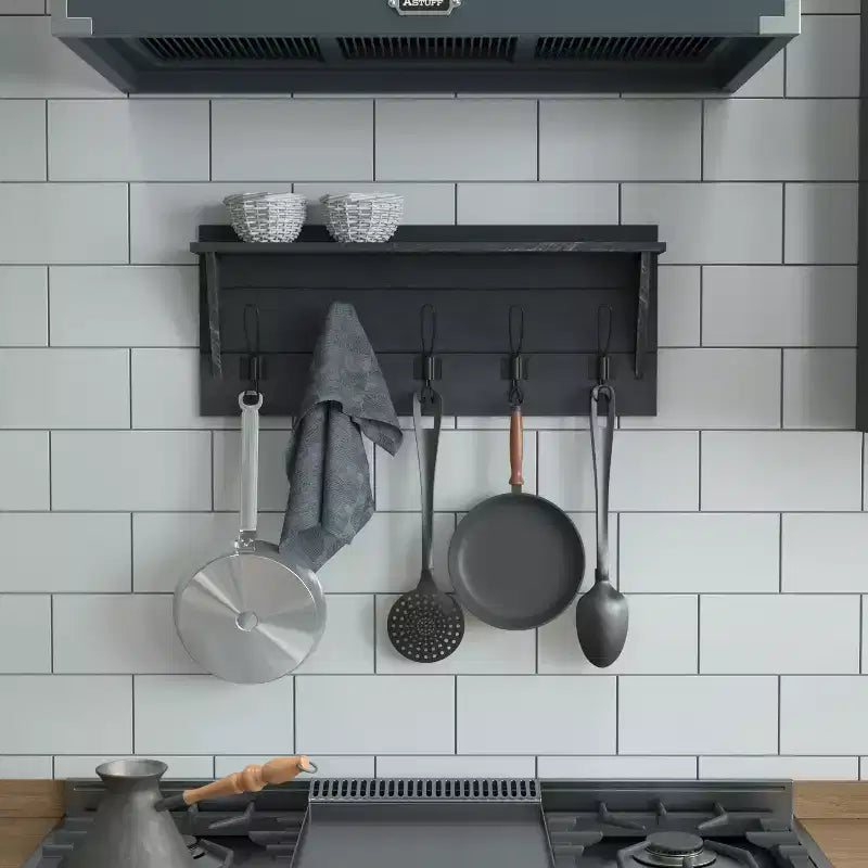 Flash Furniture Daly Scaffale portaoggetti da parete in legno di pino massiccio con ripiano superiore e 5 ganci appendiabiti per ingresso, cucina, bagno