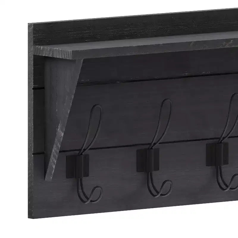 Flash Furniture Daly Scaffale portaoggetti da parete in legno di pino massiccio con ripiano superiore e 5 ganci appendiabiti per ingresso, cucina, bagno