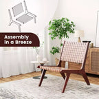 Costway Sedia d'Appoggio in Pelle Intrecciata Sedia Laterale Senza Braccioli in Legno di Gomma Stile Mid-Century