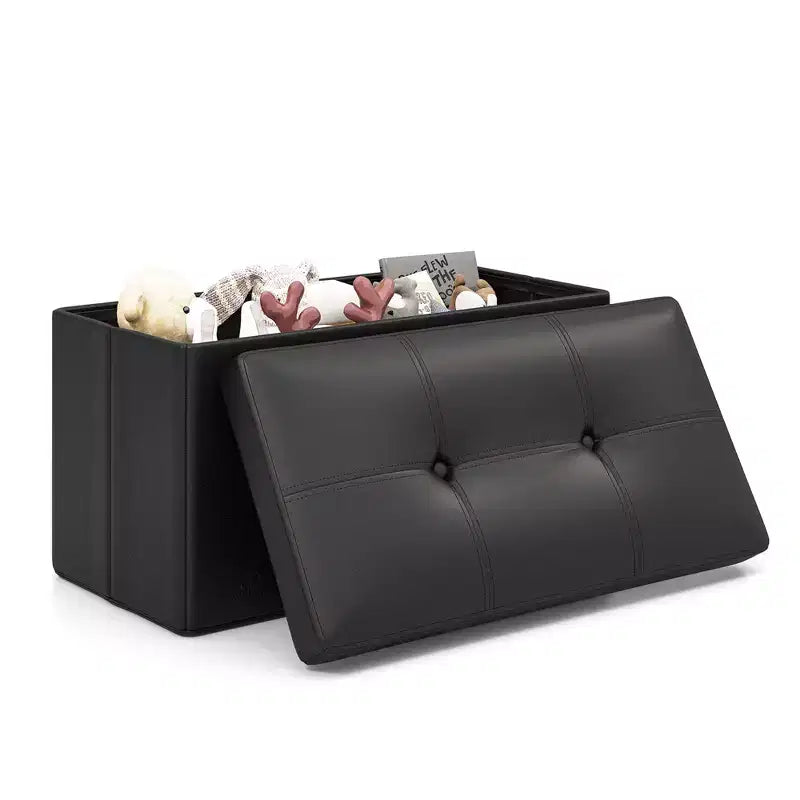 Costway Pouf Contenitore Pieghevole Rettangolare Rivestito in Ecopelle PVC da 85 Litri Nero/Marrone/Bianco