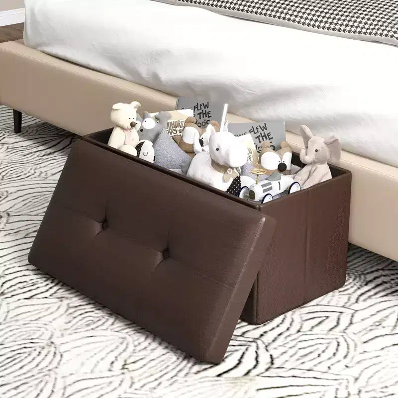 Costway Pouf Contenitore Pieghevole Rettangolare Rivestito in Ecopelle PVC da 85 Litri Nero/Marrone/Bianco