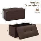 Costway Pouf Contenitore Pieghevole Rettangolare Rivestito in Ecopelle PVC da 85 Litri Nero/Marrone/Bianco