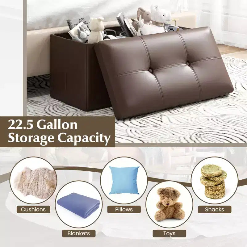 Costway Pouf Contenitore Pieghevole Rettangolare Rivestito in Ecopelle PVC da 85 Litri Nero/Marrone/Bianco