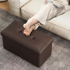 Costway Pouf Contenitore Pieghevole Rettangolare Rivestito in Ecopelle PVC da 85 Litri Nero/Marrone/Bianco