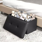Costway Pouf Contenitore Pieghevole Rettangolare Rivestito in Ecopelle PVC da 85 Litri Nero/Marrone/Bianco