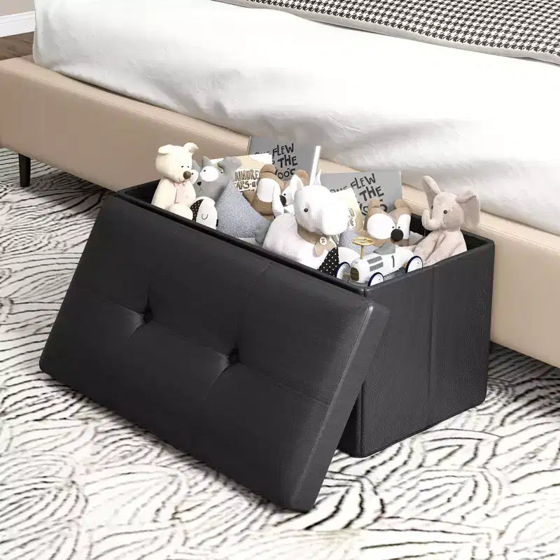 Costway Pouf Contenitore Pieghevole Rettangolare Rivestito in Ecopelle PVC da 85 Litri Nero/Marrone/Bianco