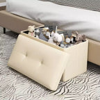 Costway Pouf Contenitore Pieghevole Rettangolare Rivestito in Ecopelle PVC da 85 Litri Nero/Marrone/Bianco