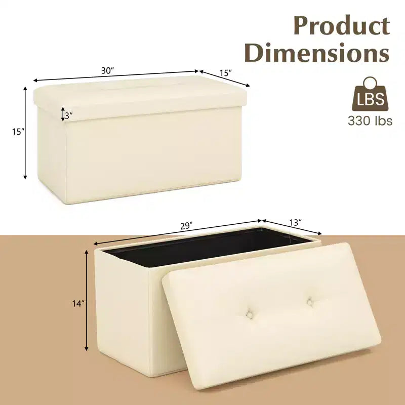 Costway Pouf Contenitore Pieghevole Rettangolare Rivestito in Ecopelle PVC da 85 Litri Nero/Marrone/Bianco