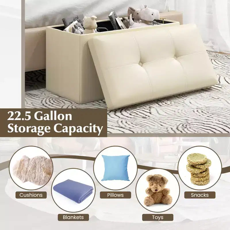 Costway Pouf Contenitore Pieghevole Rettangolare Rivestito in Ecopelle PVC da 85 Litri Nero/Marrone/Bianco