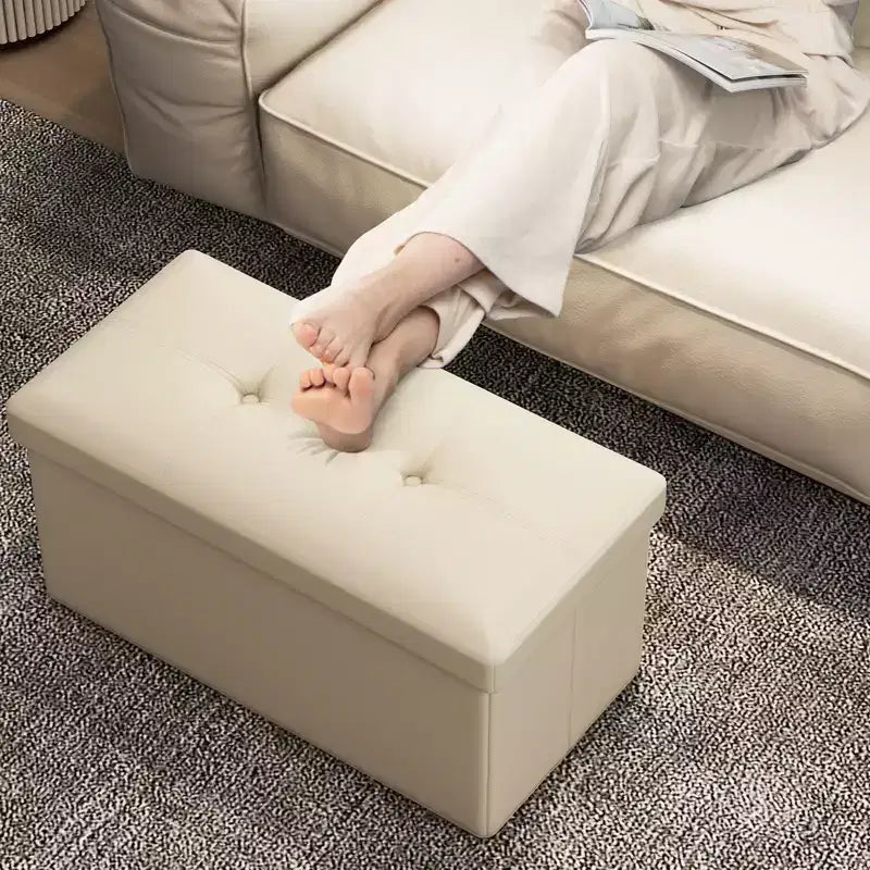 Costway Pouf Contenitore Pieghevole Rettangolare Rivestito in Ecopelle PVC da 85 Litri Nero/Marrone/Bianco
