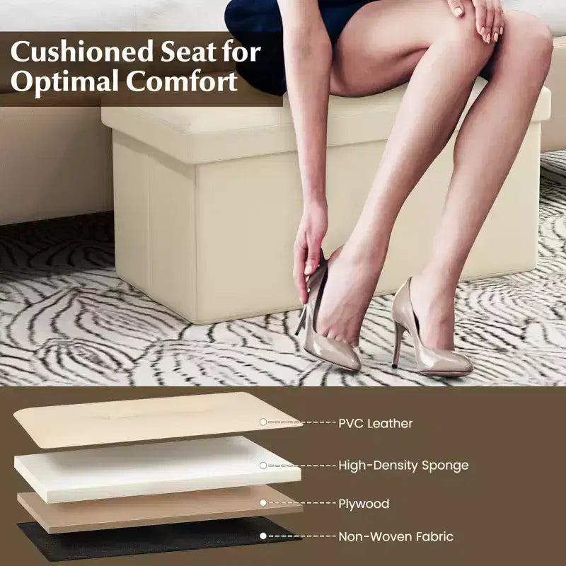 Costway Pouf Contenitore Pieghevole Rettangolare Rivestito in Ecopelle PVC da 85 Litri Nero/Marrone/Bianco