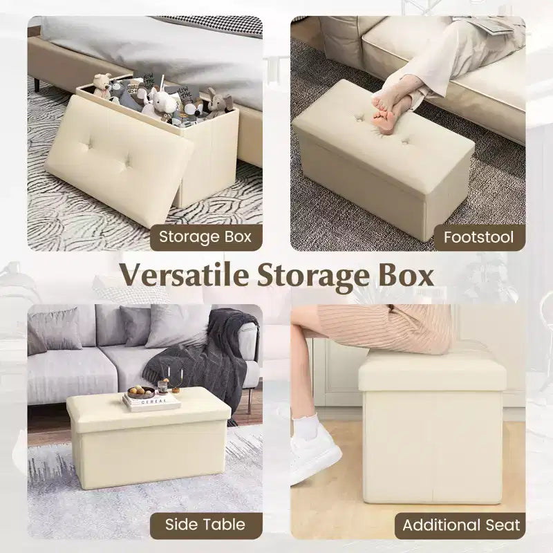 Costway Pouf Contenitore Pieghevole Rettangolare Rivestito in Ecopelle PVC da 85 Litri Nero/Marrone/Bianco