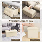 Costway Pouf Contenitore Pieghevole Rettangolare Rivestito in Ecopelle PVC da 85 Litri Nero/Marrone/Bianco