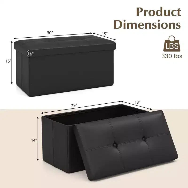 Costway Pouf Contenitore Pieghevole Rettangolare Rivestito in Ecopelle PVC da 85 Litri Nero/Marrone/Bianco