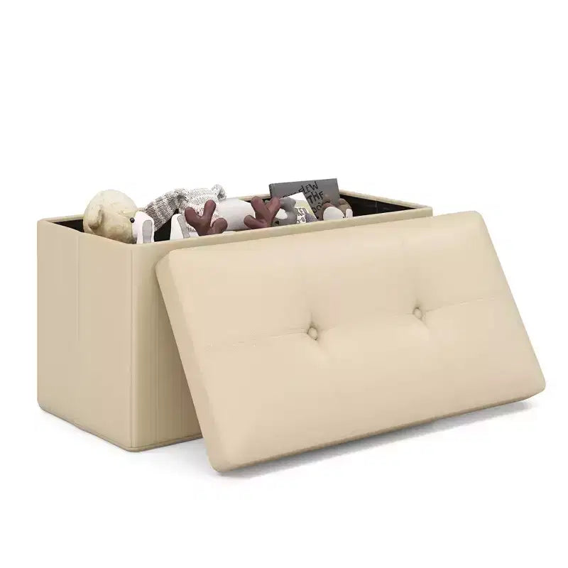 Costway Pouf Contenitore Pieghevole Rettangolare Rivestito in Ecopelle PVC da 85 Litri Nero/Marrone/Bianco