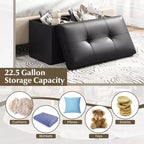 Costway Pouf Contenitore Pieghevole Rettangolare Rivestito in Ecopelle PVC da 85 Litri Nero/Marrone/Bianco