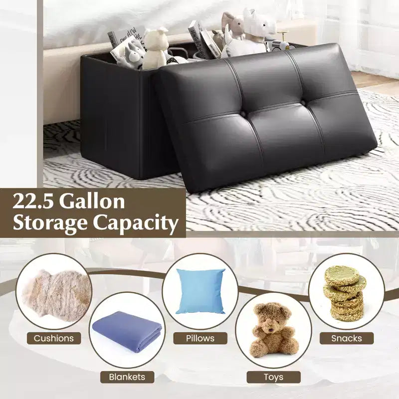 Costway Pouf Contenitore Pieghevole Rettangolare Rivestito in Ecopelle PVC da 85 Litri Nero/Marrone/Bianco