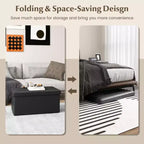 Costway Pouf Contenitore Pieghevole Rettangolare Rivestito in Ecopelle PVC da 85 Litri Nero/Marrone/Bianco