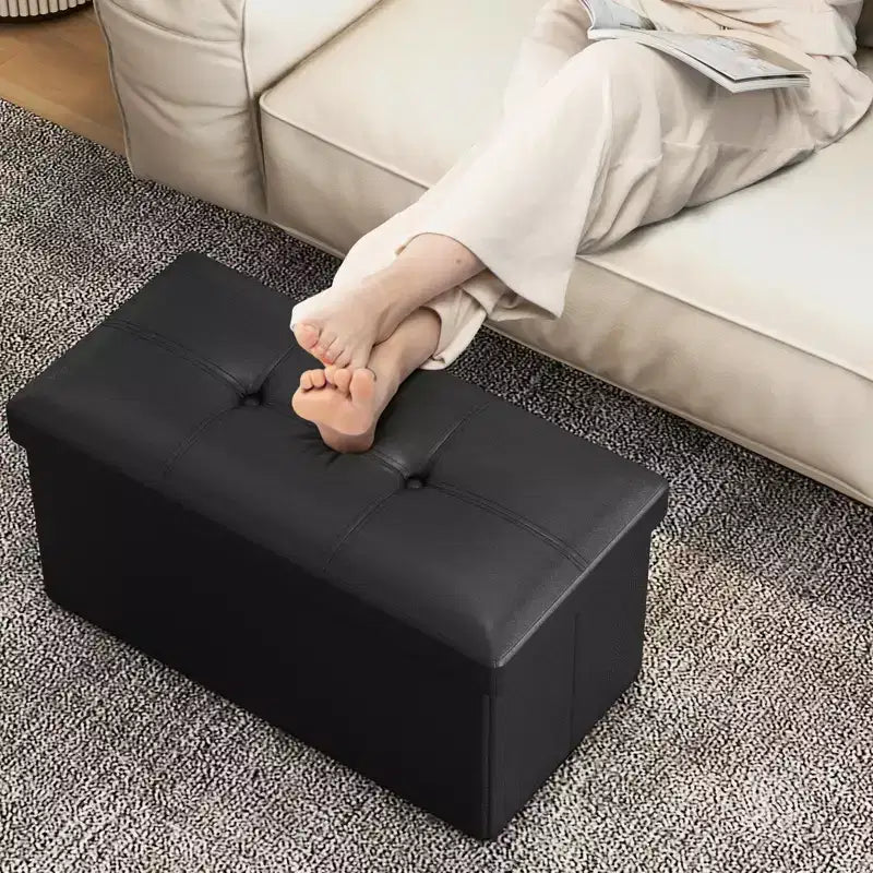 Costway Pouf Contenitore Pieghevole Rettangolare Rivestito in Ecopelle PVC da 85 Litri Nero/Marrone/Bianco