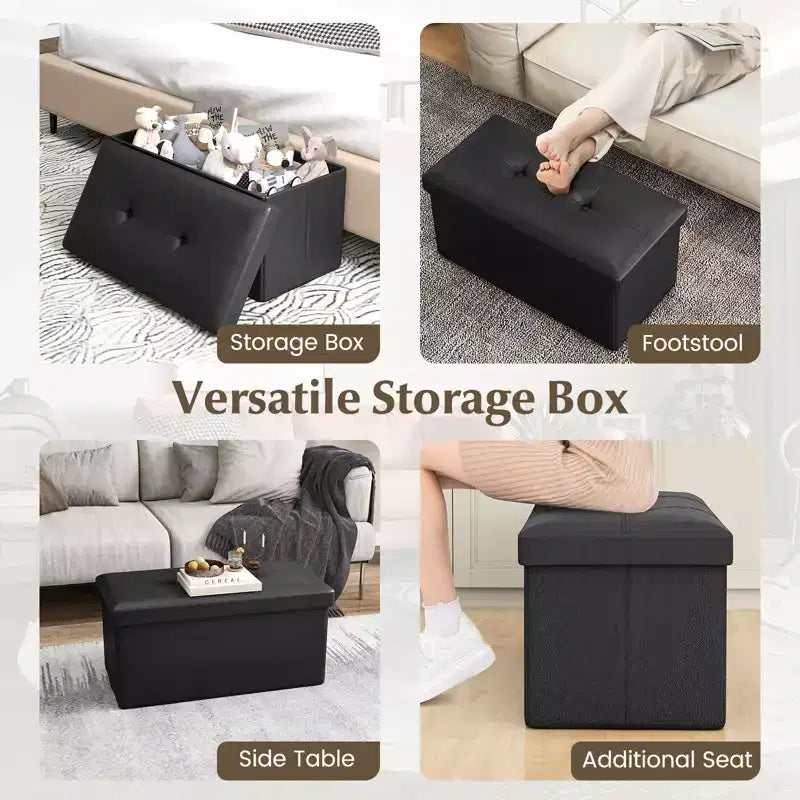 Costway Pouf Contenitore Pieghevole Rettangolare Rivestito in Ecopelle PVC da 85 Litri Nero/Marrone/Bianco