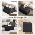 Costway Pouf Contenitore Pieghevole Rettangolare Rivestito in Ecopelle PVC da 85 Litri Nero/Marrone/Bianco