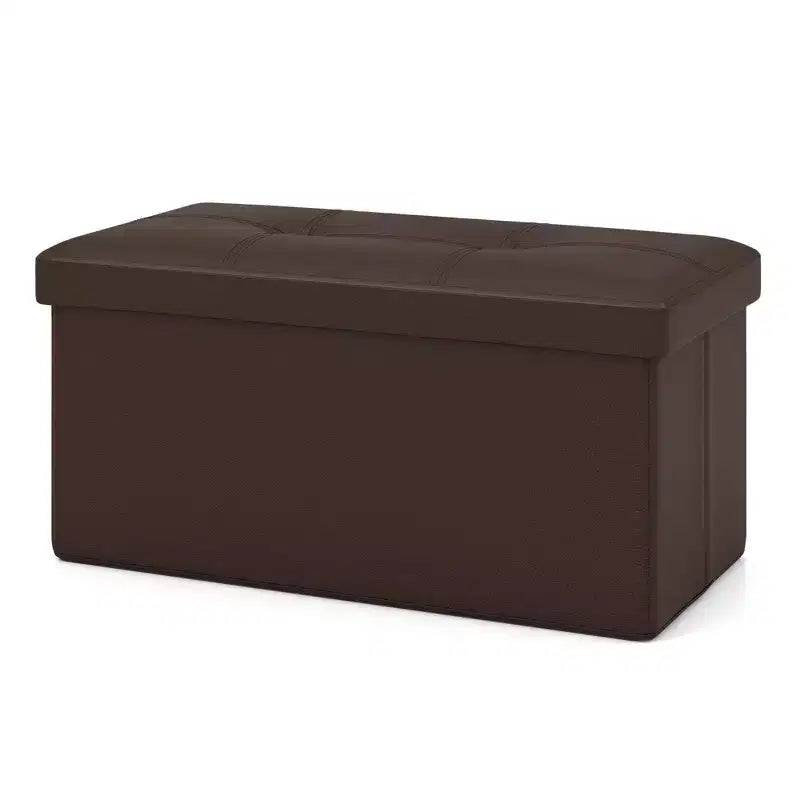 Costway Pouf Contenitore Pieghevole Rettangolare Rivestito in Ecopelle PVC da 85 Litri Nero/Marrone/Bianco