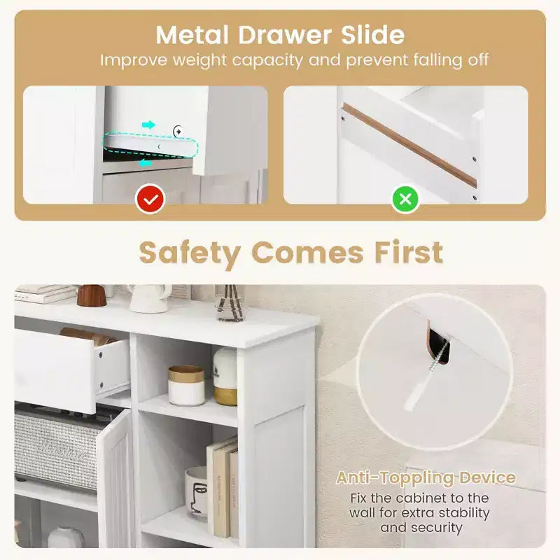 Mobiletto da Bagno Costway a Pavimento, Credenza da Cucina Autoportante con Cassetto, Organizzatore Contenitore