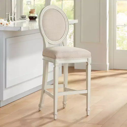 55 Downing Street Sgabello da Bar in Legno Color Crema 31 Alto Francese Vintage Retro con Cuscino a Mandorla Schienale Poggiapiedi per Bancone da Cucina Isola