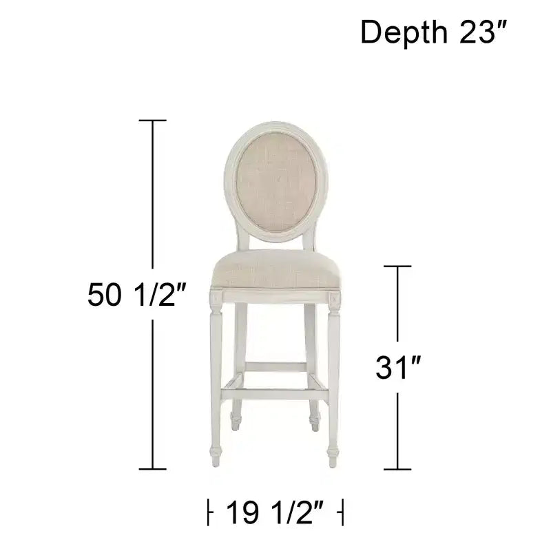 55 Downing Street Sgabello da Bar in Legno Color Crema 31 Alto Francese Vintage Retro con Cuscino a Mandorla Schienale Poggiapiedi per Bancone da Cucina Isola