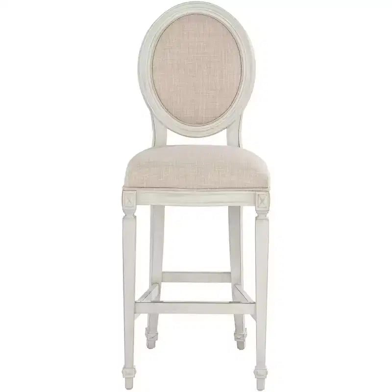 55 Downing Street Sgabello da Bar in Legno Color Crema 31 Alto Francese Vintage Retro con Cuscino a Mandorla Schienale Poggiapiedi per Bancone da Cucina Isola